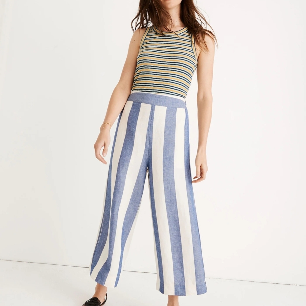 Madewell Blue and White Wide-Leg Striped Pants S small